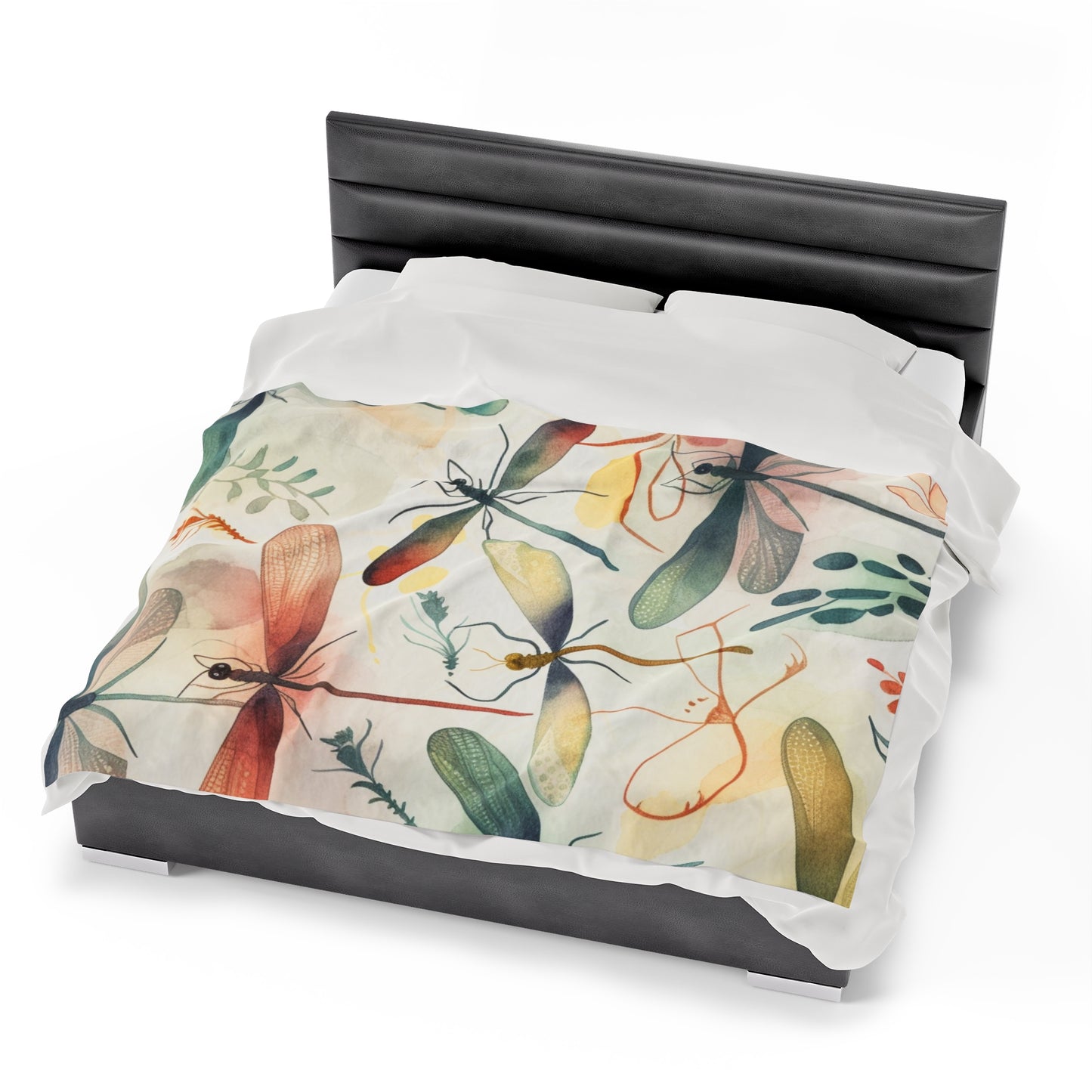 Dragonfly Print Velveteen Plush Blanket