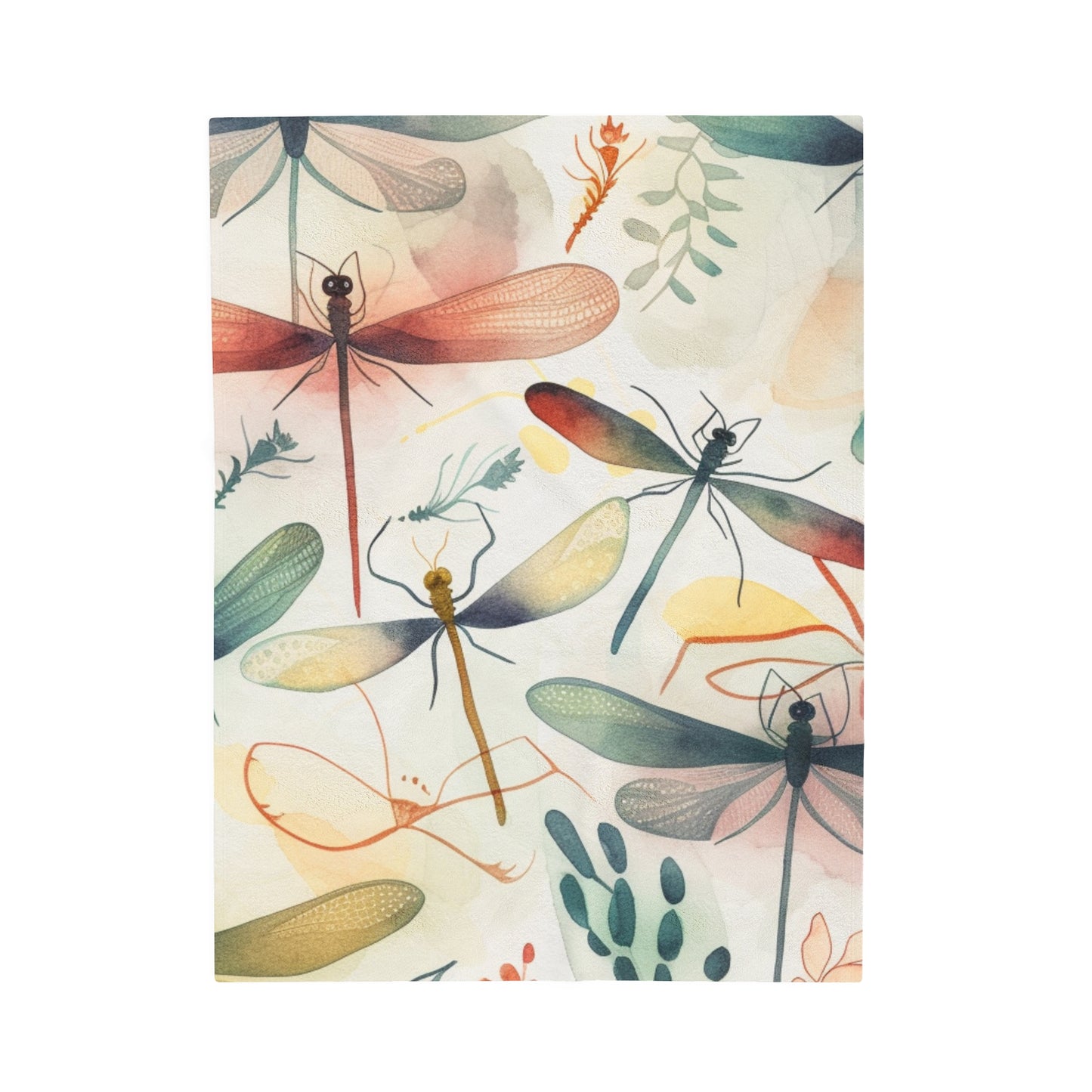 Dragonfly Print Velveteen Plush Blanket