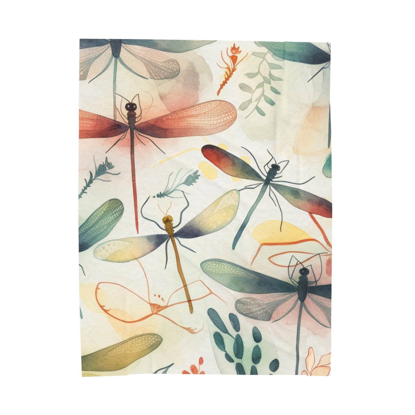 Dragonfly Print Velveteen Plush Blanket