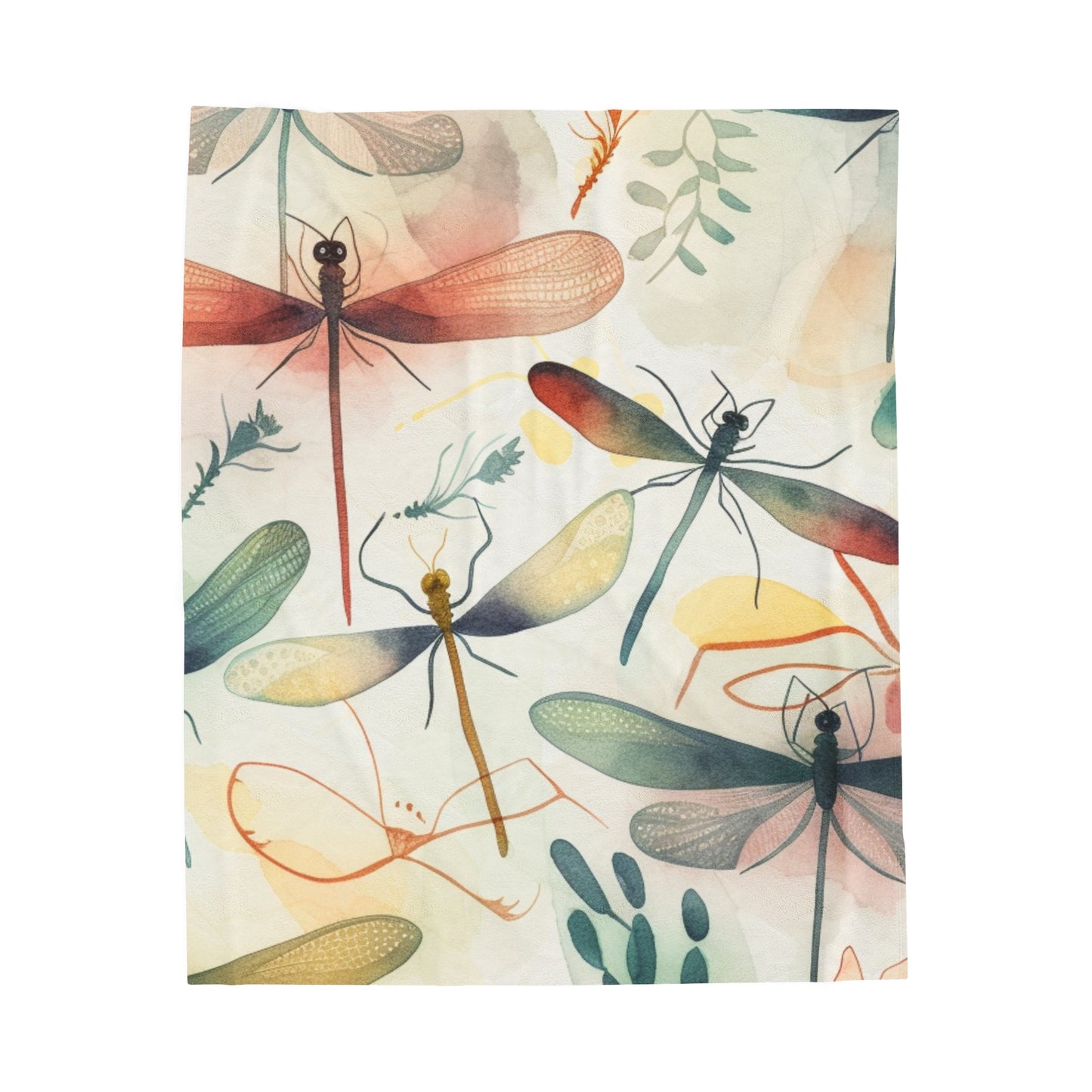 Dragonfly Print Velveteen Plush Blanket