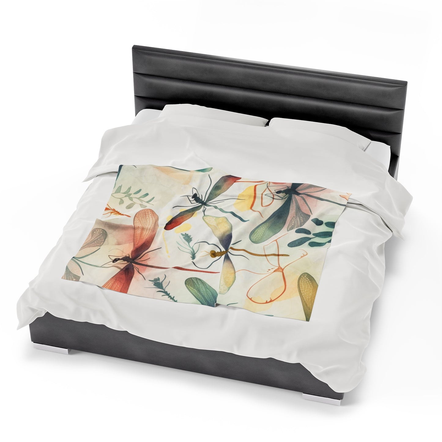 Dragonfly Print Velveteen Plush Blanket